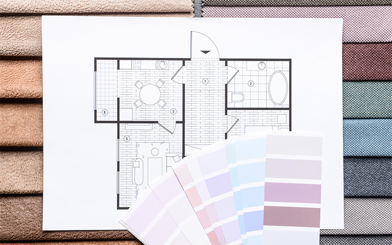 office floor plan with colour samples