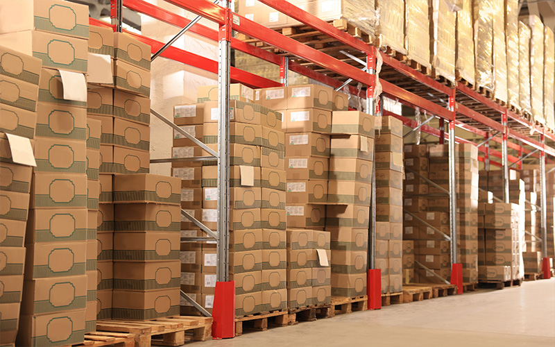 Warehouse Stacked Boxes In A Storage Area